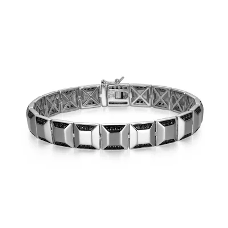 Rhodium and Gun Plated Sterling Silver Men's Black Cubic Zirconia Bracelet