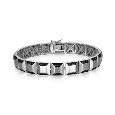 Rhodium and Gun Plated Sterling Silver Men's Black Cubic Zirconia Bracelet