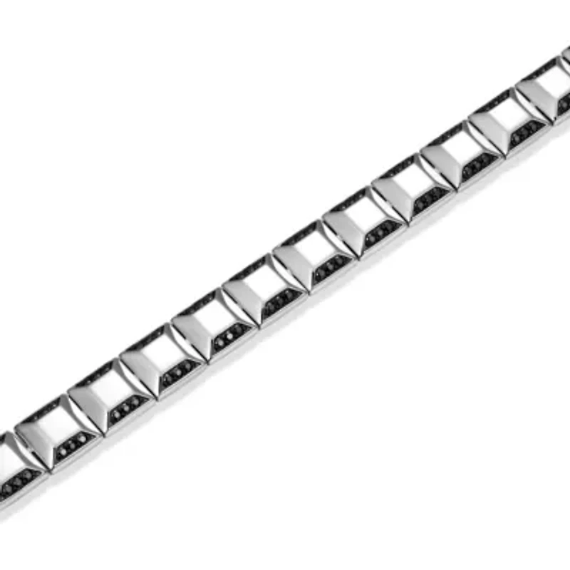 Rhodium and Gun Plated Sterling Silver Men's Black Cubic Zirconia Bracelet