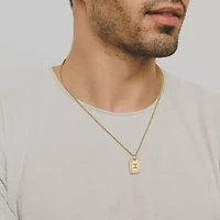 18K Yellow Gold or Rhodium Plated Sterling Silver Men's Cubic Zirconia Pendant Necklace