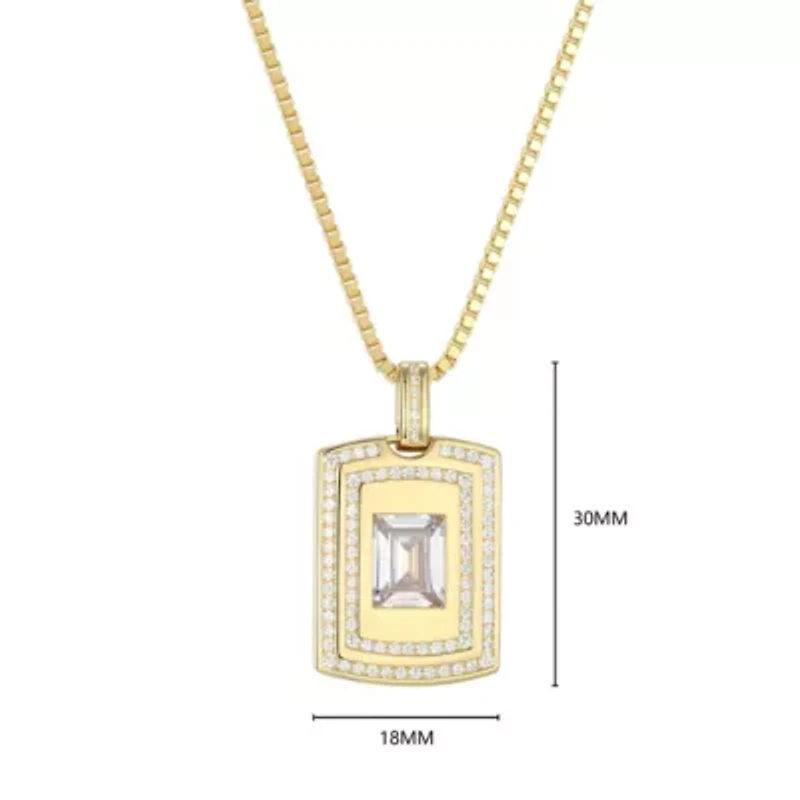 18K Yellow Gold or Rhodium Plated Sterling Silver Men's Cubic Zirconia Pendant Necklace