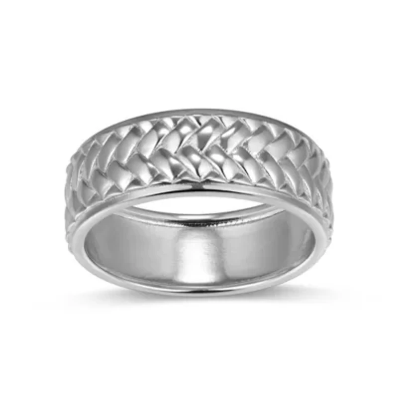 Rhodium Plated Sterling Silver Men's Ring