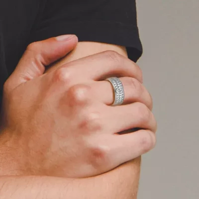 Rhodium Plated Sterling Silver Men's Ring