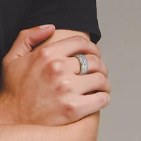 Rhodium Plated Sterling Silver Men's Ring