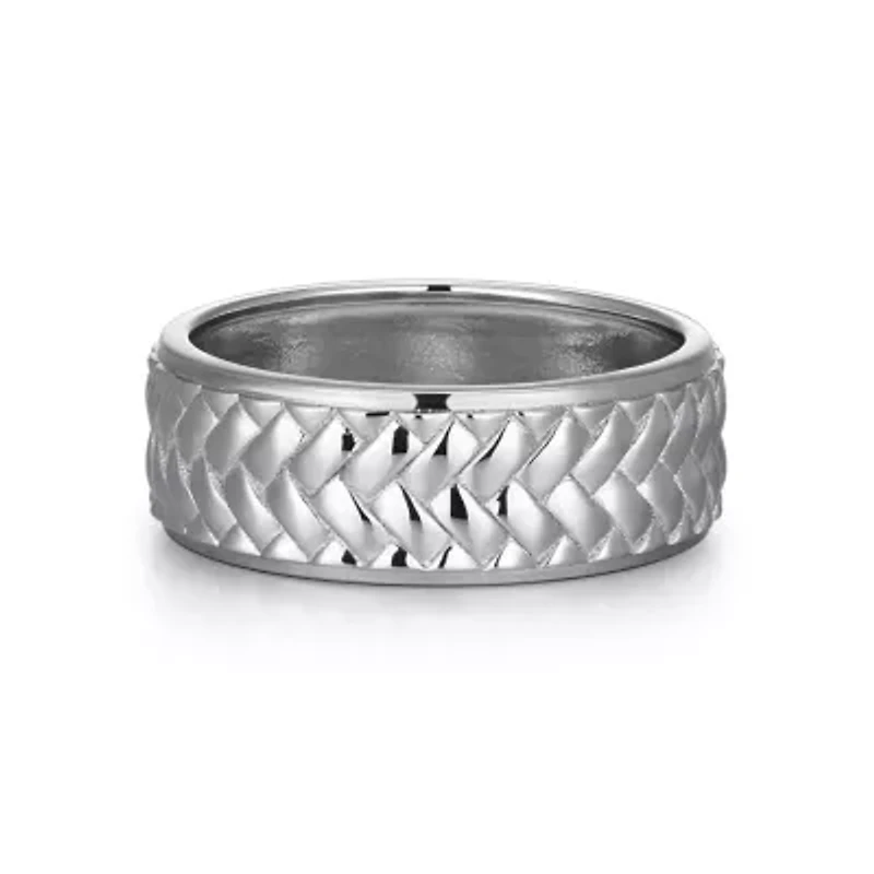 Rhodium Plated Sterling Silver Men's Ring