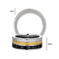 18K Yellow Gold and Rhodium Plated Sterling Silver Two-tone Men's Genuine Black Sapphire Created White Ring
