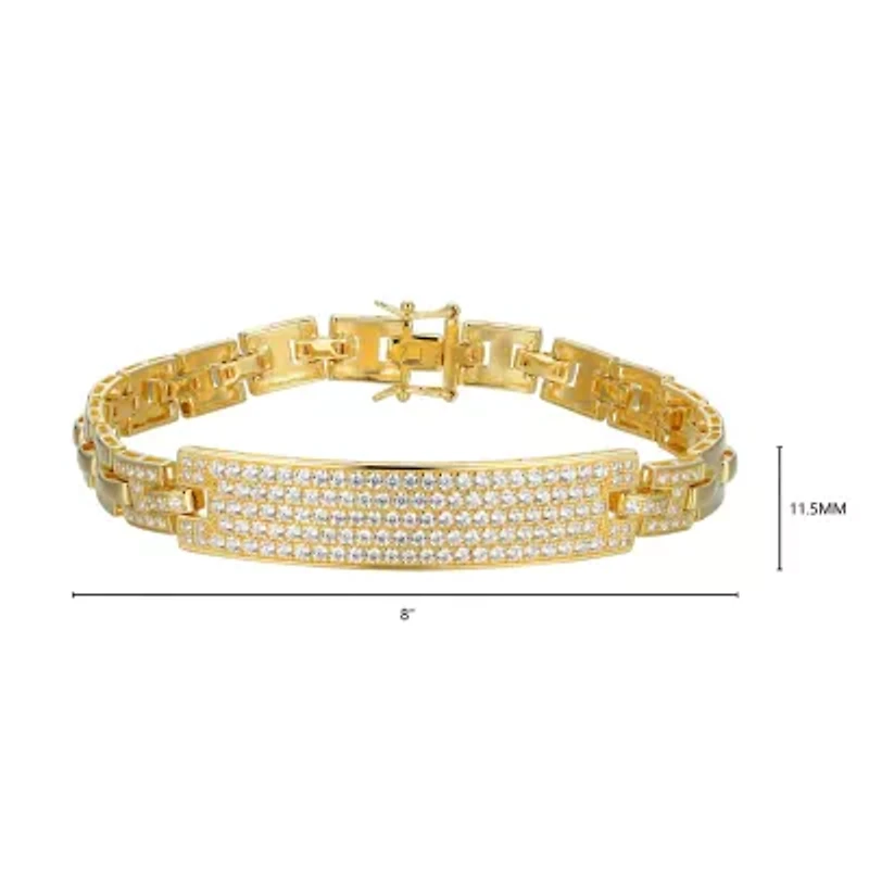 18K Yellow Gold or Rhodium Plated Sterling Silver Men's Cubic Zirconia Bracelet