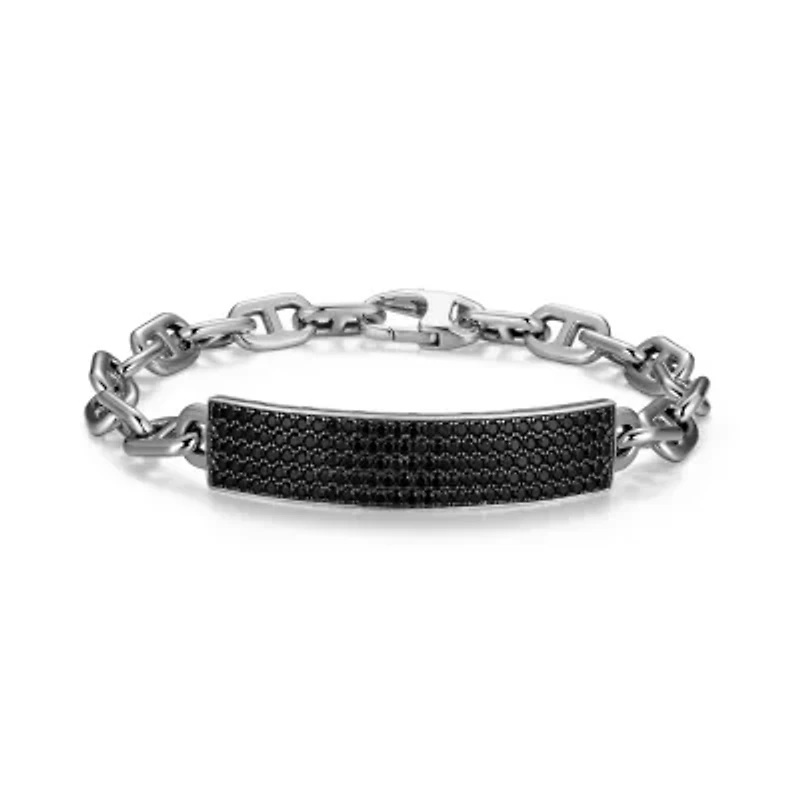Men's Genuine Black Spinel Bracelet Rhodium Plated Sterling Silver