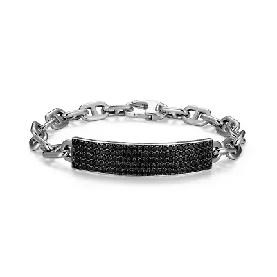 Men's Genuine Black Spinel Bracelet Rhodium Plated Sterling Silver