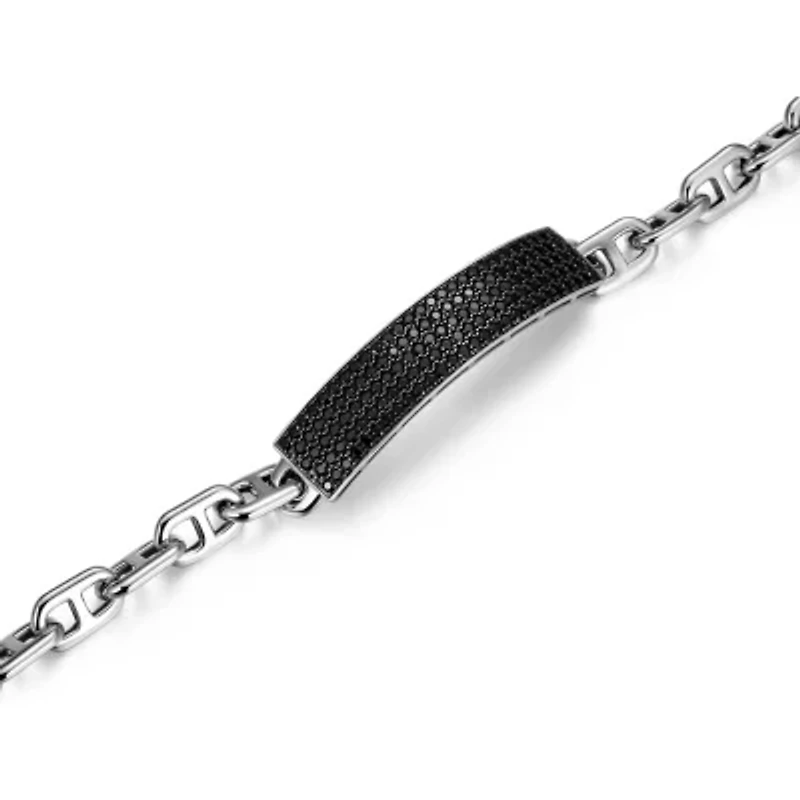 Men's Genuine Black Spinel Bracelet Rhodium Plated Sterling Silver
