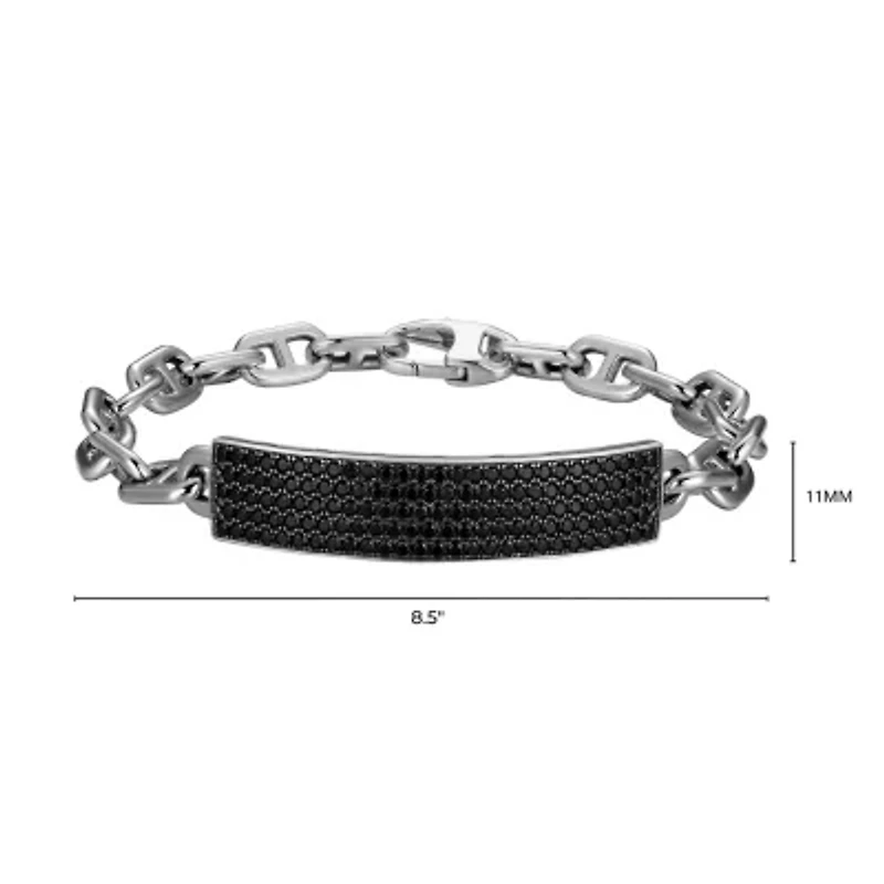 Men's Genuine Black Spinel Bracelet Rhodium Plated Sterling Silver