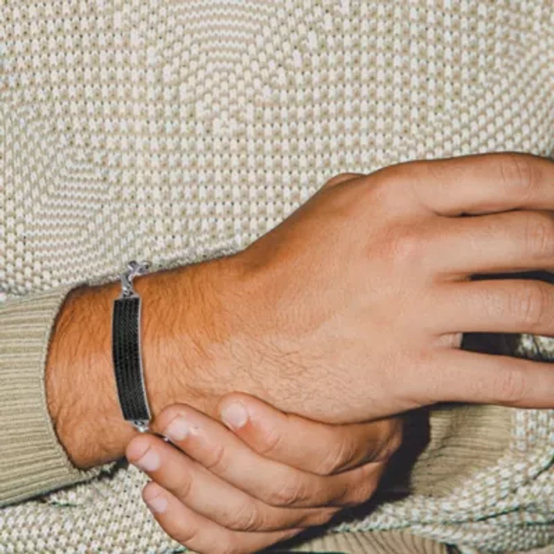 Men's Genuine Black Spinel Bracelet Rhodium Plated Sterling Silver