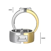 18K Yellow Gold and Rhodium Plated Sterling Silver Two-tone Men's Created White Sapphire Ring