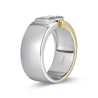 18K Yellow Gold and Rhodium Plated Sterling Silver Two-tone Men's Created White Sapphire Ring