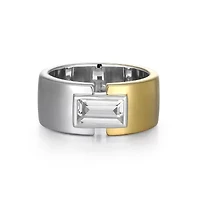 18K Yellow Gold and Rhodium Plated Sterling Silver Two-tone Men's Created White Sapphire Ring