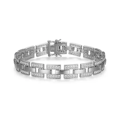 Rhodium Plated Sterling Silver Men's Cubic Zirconia Bracelet
