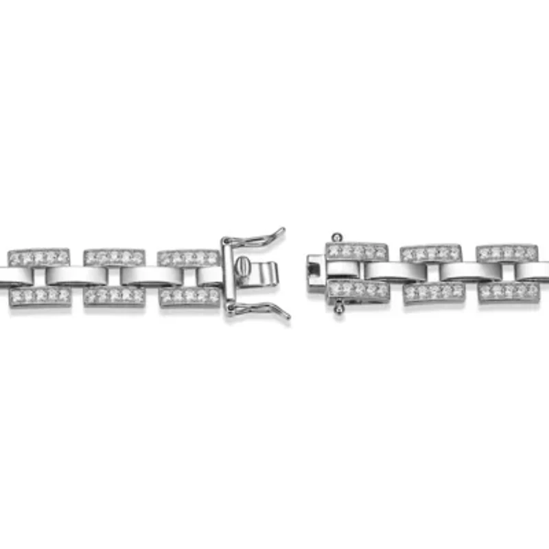 Rhodium Plated Sterling Silver Men's Cubic Zirconia Bracelet