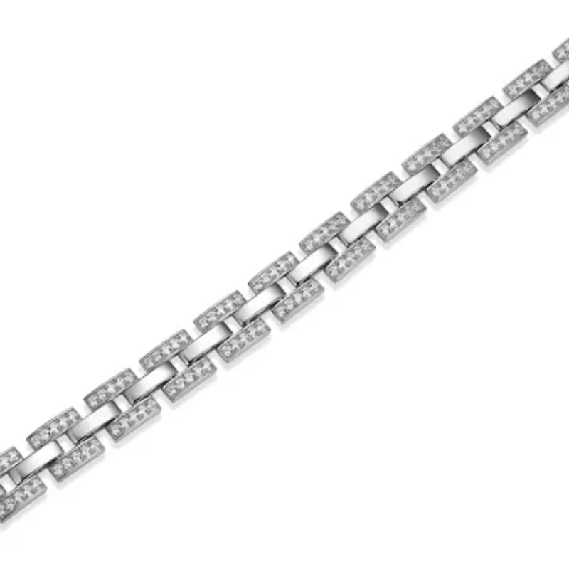 Rhodium Plated Sterling Silver Men's Cubic Zirconia Bracelet