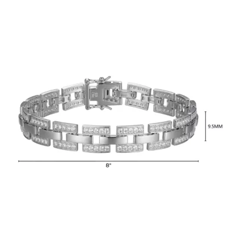 Rhodium Plated Sterling Silver Men's Cubic Zirconia Bracelet