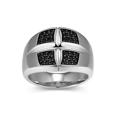 Rhodium and Gunmetal Plated Sterling Silver Men's Genuine Black Sapphire Ring
