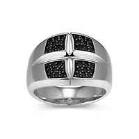Rhodium and Gunmetal Plated Sterling Silver Men's Genuine Black Sapphire Ring