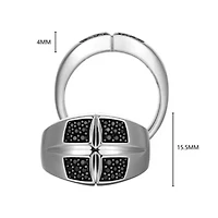 Rhodium and Gunmetal Plated Sterling Silver Men's Genuine Black Sapphire Ring