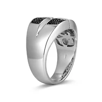 Rhodium and Gunmetal Plated Sterling Silver Men's Genuine Black Sapphire Ring