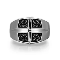 Rhodium and Gunmetal Plated Sterling Silver Men's Genuine Black Sapphire Ring