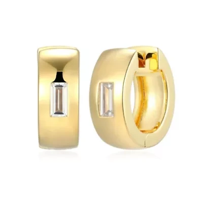 18K Yellow Gold or Rhodium Plated Sterling Silver Men's Cubic Zirconia Huggie Earrings