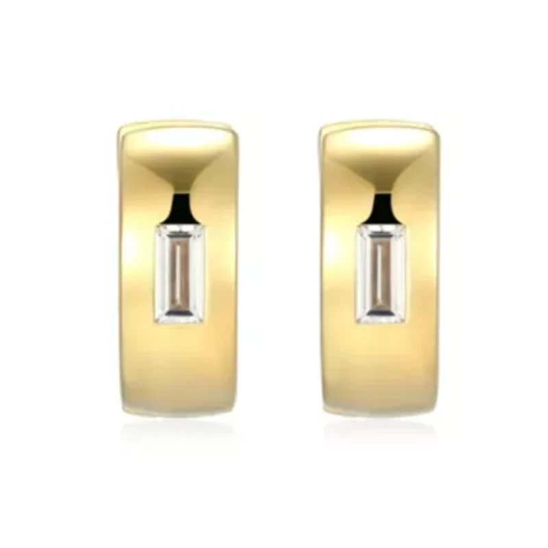 18K Yellow Gold or Rhodium Plated Sterling Silver Men's Cubic Zirconia Huggie Earrings