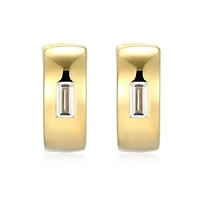 18K Yellow Gold or Rhodium Plated Sterling Silver Men's Cubic Zirconia Huggie Earrings