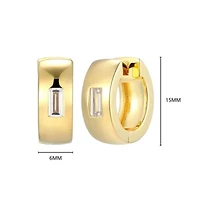 18K Yellow Gold or Rhodium Plated Sterling Silver Men's Cubic Zirconia Huggie Earrings