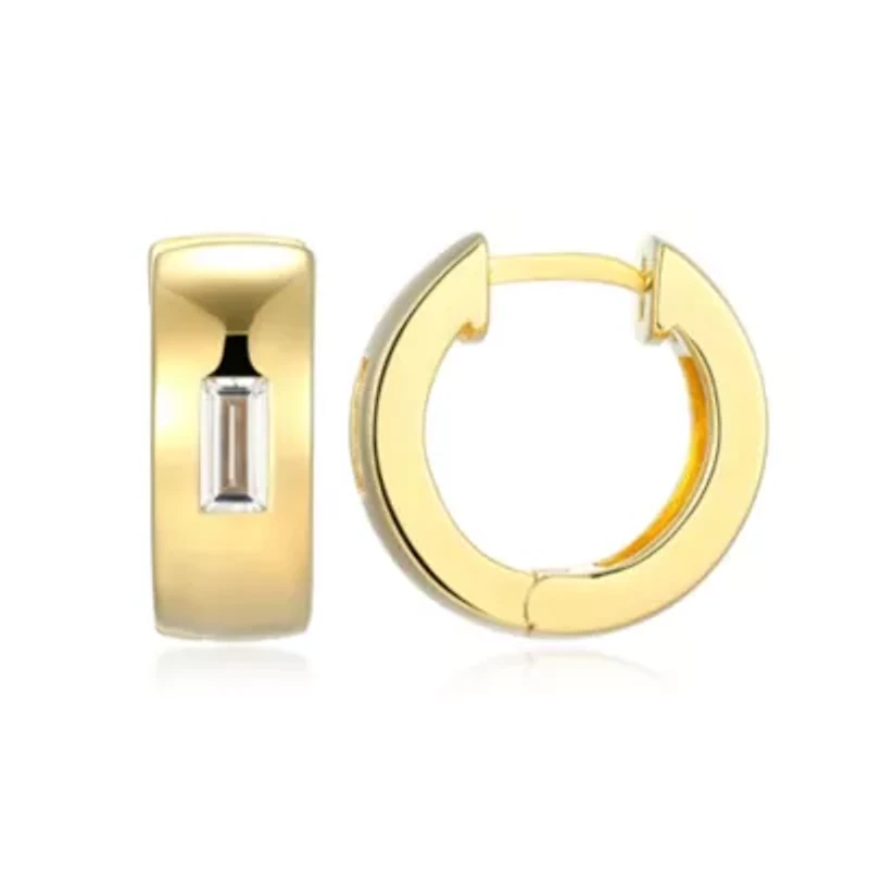 18K Yellow Gold or Rhodium Plated Sterling Silver Men's Cubic Zirconia Huggie Earrings