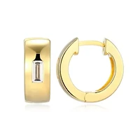 18K Yellow Gold or Rhodium Plated Sterling Silver Men's Cubic Zirconia Huggie Earrings