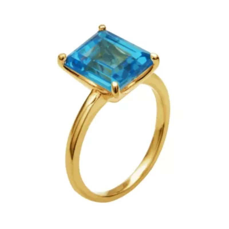 18K Yellow Gold Plated Sterling Silver Women's Genuine Gemstone Ring