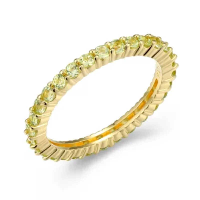 18K Yellow Gold Plated Sterling Silver Women's Genuine Gemstone Eternity Ring