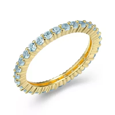 18K Yellow Gold Plated Sterling Silver Women's Genuine Gemstone Eternity Ring