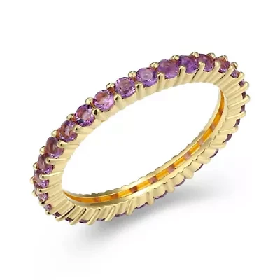 18K Yellow Gold Plated Sterling Silver Women's Genuine Gemstone Eternity Ring