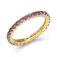 18K Yellow Gold Plated Sterling Silver Women's Genuine Gemstone Eternity Ring