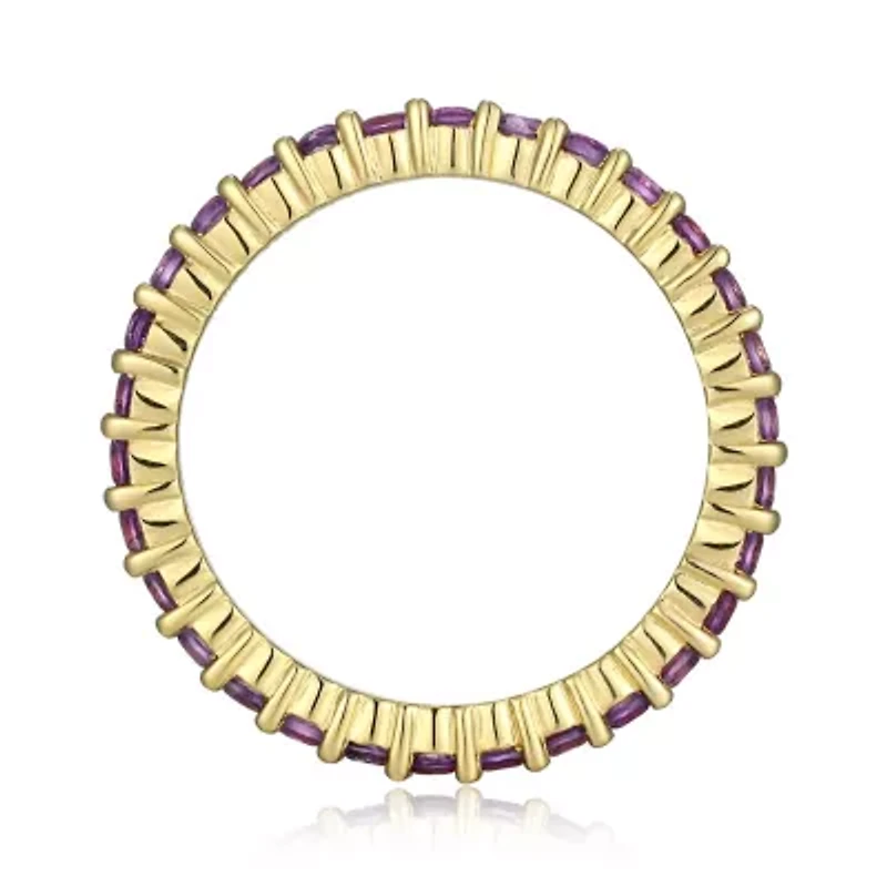 18K Yellow Gold Plated Sterling Silver Women's Genuine Gemstone Eternity Ring