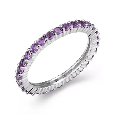 Rhodium Plated Sterling Silver Women's Genuine Gemstone Eternity Ring