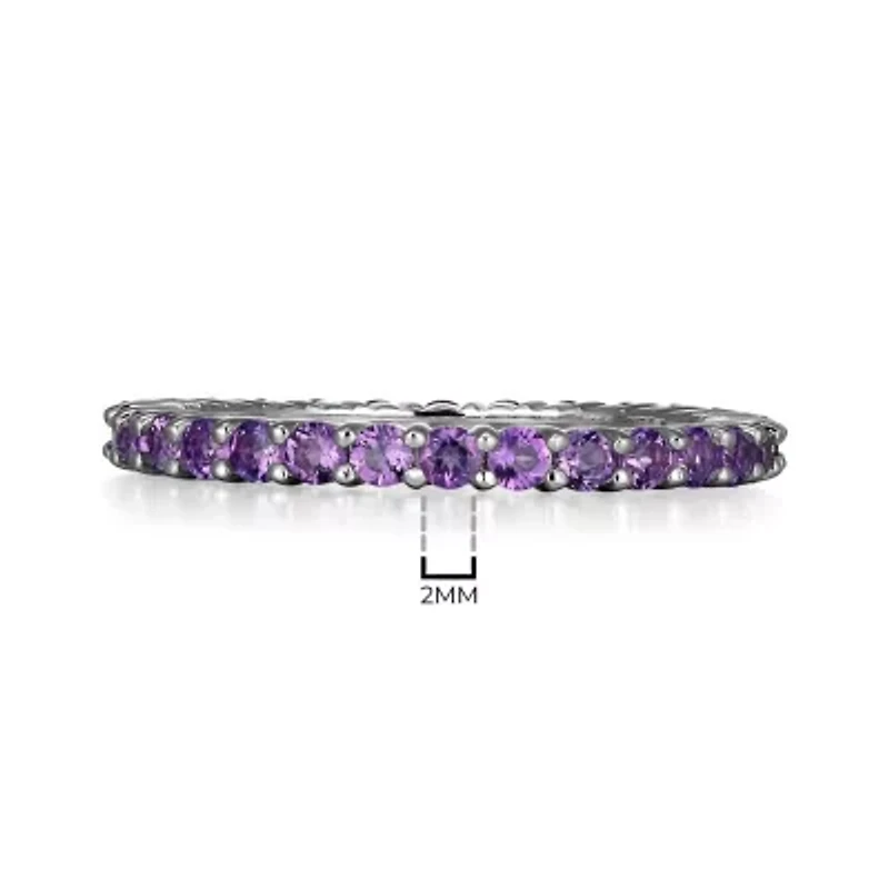 Rhodium Plated Sterling Silver Women's Genuine Gemstone Eternity Ring