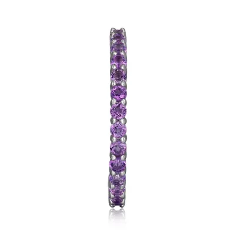 Rhodium Plated Sterling Silver Women's Genuine Gemstone Eternity Ring