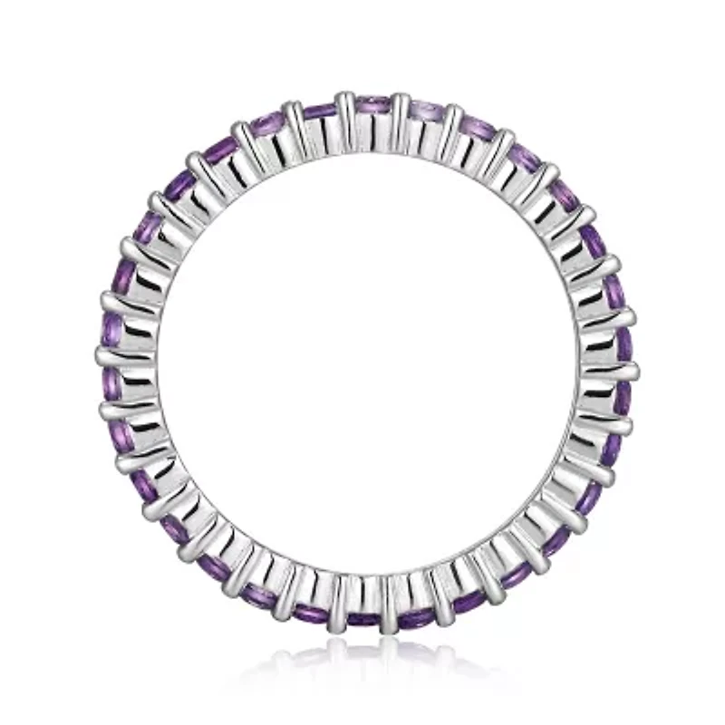Rhodium Plated Sterling Silver Women's Genuine Gemstone Eternity Ring
