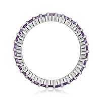 Rhodium Plated Sterling Silver Women's Genuine Gemstone Eternity Ring