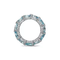 Rhodium Plated Sterling Silver Women's Genuine Blue Topaz and Created White Sapphire Eternity Ring