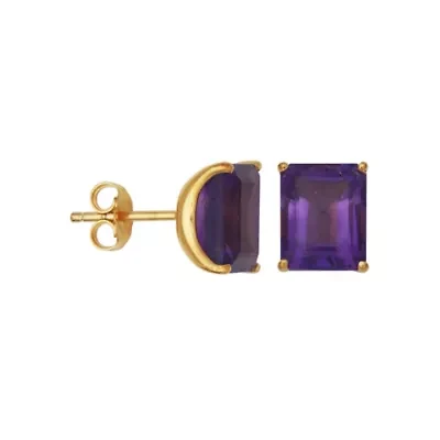 18K Yellow Gold Plated Sterling Silver Women's Genuine Gemstone Stud Earrings