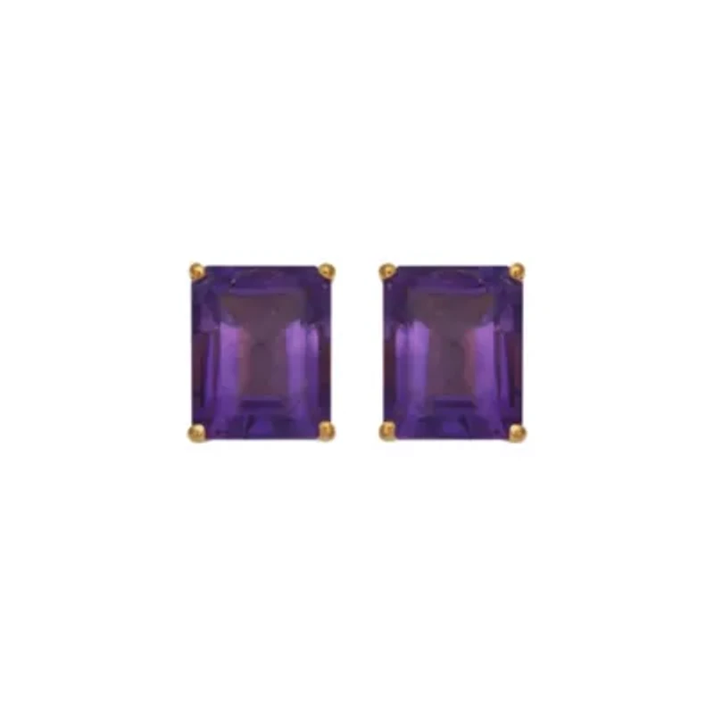 18K Yellow Gold Plated Sterling Silver Women's Genuine Gemstone Stud Earrings