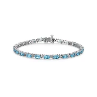 Rhodium Plated Sterling Silver Women's Genuine Birthstone with Diamond Accent Tennis Bracelet