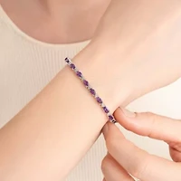 Rhodium Plated Sterling Silver Women's Genuine Birthstone with Diamond Accent Tennis Bracelet